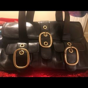 Black leather two strap handbag by Banana Republic
